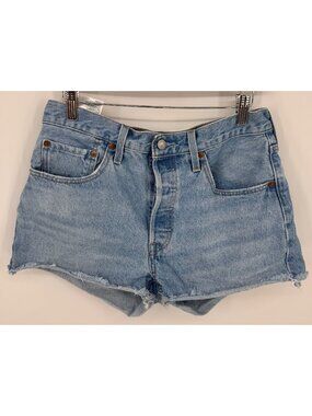 Levis Womens 501 High Waisted Light Wash Denim Shorts Size 30 with Frayed Hem